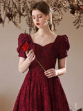 Cindssd  Wine Red Lace Short Sleeve Evening Dresses For Wedding Party  Elegant  Bride Reception Gowns