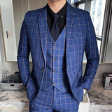 CINESSD    3 Pcs Suits Set Blazers Jacket Pants Vest /  Fashion Men's Casual Boutique Business Slim Fit Wedding Plaid Formal Dress Coat