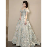 Cindssd    Elegant Off The Shoulder Satin Evening Dresses Long Pleated Ball Gowns Floor-Length Feather Prom Gowns