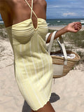 Cinessd   Strapless Knit Mini Dresses Women Off-Shoulder Stripe Knitting Bodycon Dress Summer Beach Party Halter Club Streetwear