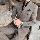 CINESSD     ( Blazer + Vest + Pants ) Fashion Striped Formal Business Double-breasted Men's Casual Suit Groom's Wedding Dress Party Tuxedo