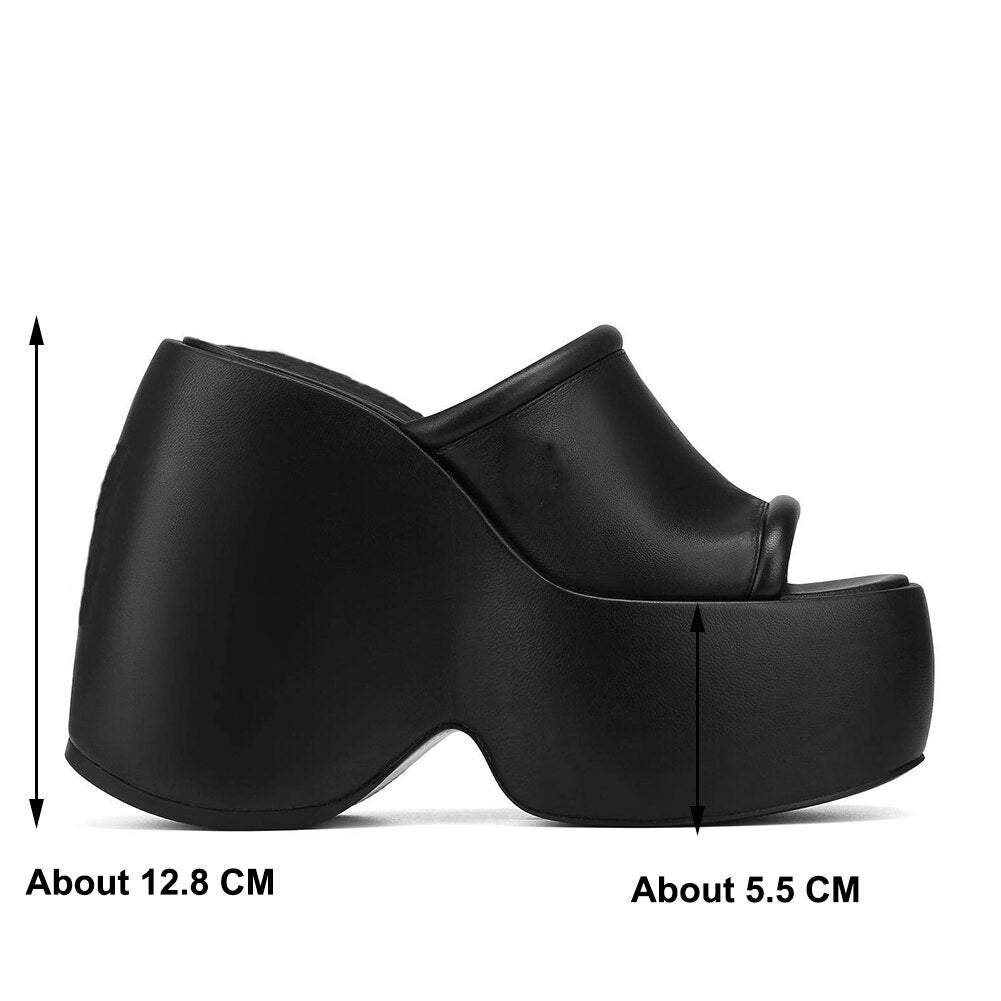 Cinessd  Platform Slip On Open Toe Summer Women Mules Sandals Shoes Punk Thick Bottom Wedges Chunky Heel Casual Leisure Orange Shoes