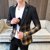 CINESSD   Blazer Men Boutique Fashion Plaid Men's Slim Casual Suit Jacket Male Ball Social Blazer Suit Coat Host Clothing