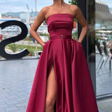 Cinessd  1New Arrival Evening Prom Party Dresses Vestido De Festa Gown Robe De Soiree Pink Satin Sexy Strapless Long Gown Formal Dress