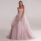 Cinessd Back to school outfit Elegant Tiered Ruffled Prom Dresses Lace Appliques Strapless Long Evening Gown Wedding Party Dress 2022