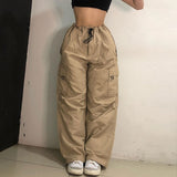 Cinessd  Drawstring High Waist Streetwear Pockets Cargo Pants Womens Loosesize Casual Loose Wide Leg Joggers Sweatpants Harajuku