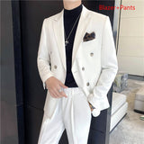 CINESSD   Blazer Vest Pants High-end Boutique Fashion Solid Color Casual Business Office Men's Double-breasted Suit Wedding Dress Party