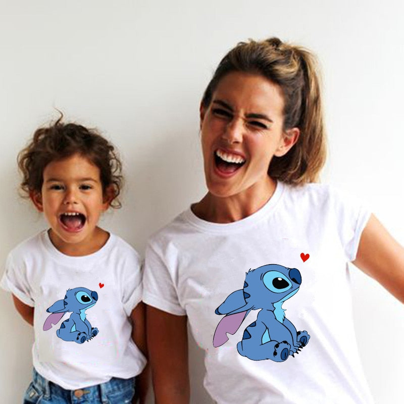 Cinessd  Family Look Disney Stitch T Shirt Mother And Kids Matching Outfits Fashion Streetwear Mom And Daughter Son Family Clothes Tops