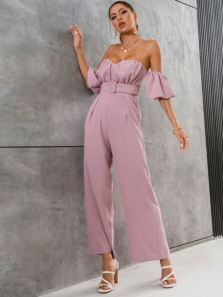 Cinessd  2022 Summer New Fashion Solid Color Off Shoulder Long Slim Fit Jumpsuit Temperament Banquet Women Office Lady  Jumpersuit Women