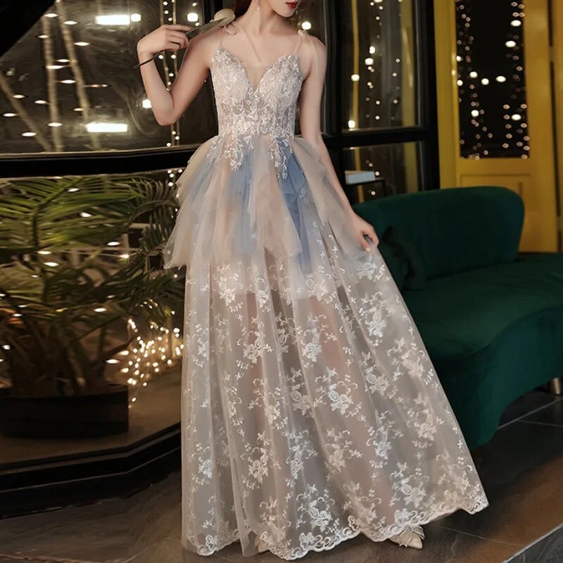 Cinessd - Cocktail Gowns Dresses Mesh Patchwork Prom Dresses Elegant Strapless Sleeveless Lace Tulle High Women Vestidos De Noche