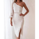 Cinessd  2022 New Fashion Lace White Evening Elegant Dresses Women Solid Color Summer Robe Female Midi Dress Bodycon Wedding Party Dress