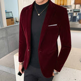 CINESSD     Fall Winter Velvet Blazer High Quality Slim Fit Suit Jacket Fashion Casual Mens Coat Groom Singer Costume Formal Evening Dress