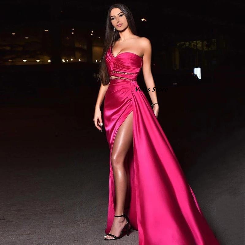Cinessd Back to school outfit Purple Pink 2022 Evening Dresses One Shoulder Arabic Prom Dress Sexy High Split Formal Party Gown Custom Vestido De Fiesta