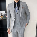 CINESSD       ( Blazer + Vest + Pants ) Mens Casual Classic Suits Plaid 3Pces Men Slim Dress Suits Dress For Groom Wedding Tuxedo Men clothing