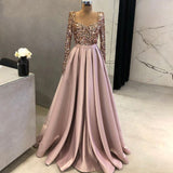 Cinessd Back to school outfit Sparkle Evening Dresses 2022 V-Neck A-Line Sequin Prom Party Dress Long Sleeves Pink Long Evening Gowns Robe De Soiree