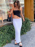 Cinessd   Summer Knit Long Skirts For Women Sexy Beach Cove Up Dress Party Outfits Dropped Waist See Through Wrap White Midi Skirt