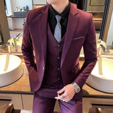 CINESSD    3 Pcs Set Suits Jacket Pants Vest / Spring Autumn Fashion Men Casual Boutique Business Slim Fit Wedding Solid Color Formal Dress