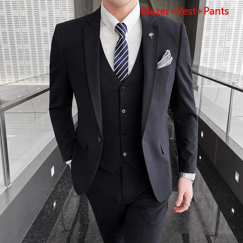 CINESSD     Blazer Pants and Vest Mens Casual Office Business Suit In Solid Color Plaid Groom's Wedding Dress Party Tuxedo Stage Dance Suits