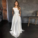Cinessd Back to school Customize Scoop Simple Wedding Dress Elegant A Line Floor Length Satin Bridal Gown Vestido De Novia
