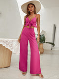 Cinessd  New Spring And Summer Rose Red Sling Tube Top Backless Sexy Blouse Women's High Waist Long Flared Pants Suit  Women Pants Set