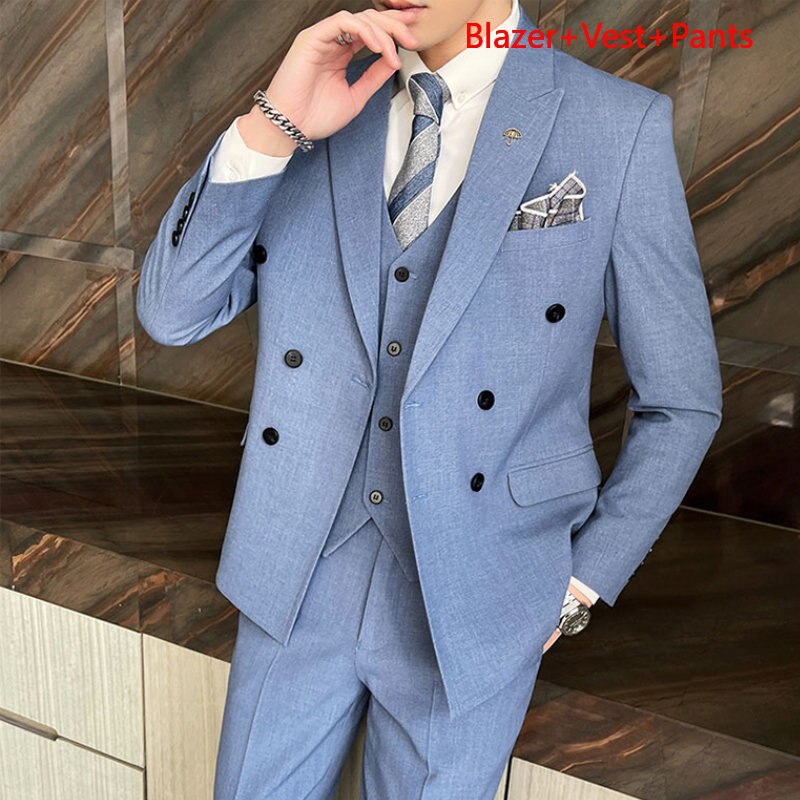 CINESSD     Blazer Pants and Vest Mens Casual Office Business Suit In Solid Color Plaid Groom's Wedding Dress Party Tuxedo Stage Dance Suits