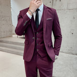 CINESSD     New Men's Business Casual Blazers 3 Piece Suits Set Coat Vest Pants / Wedding Banquet Work Blazer Jacket Trousers S-4XL