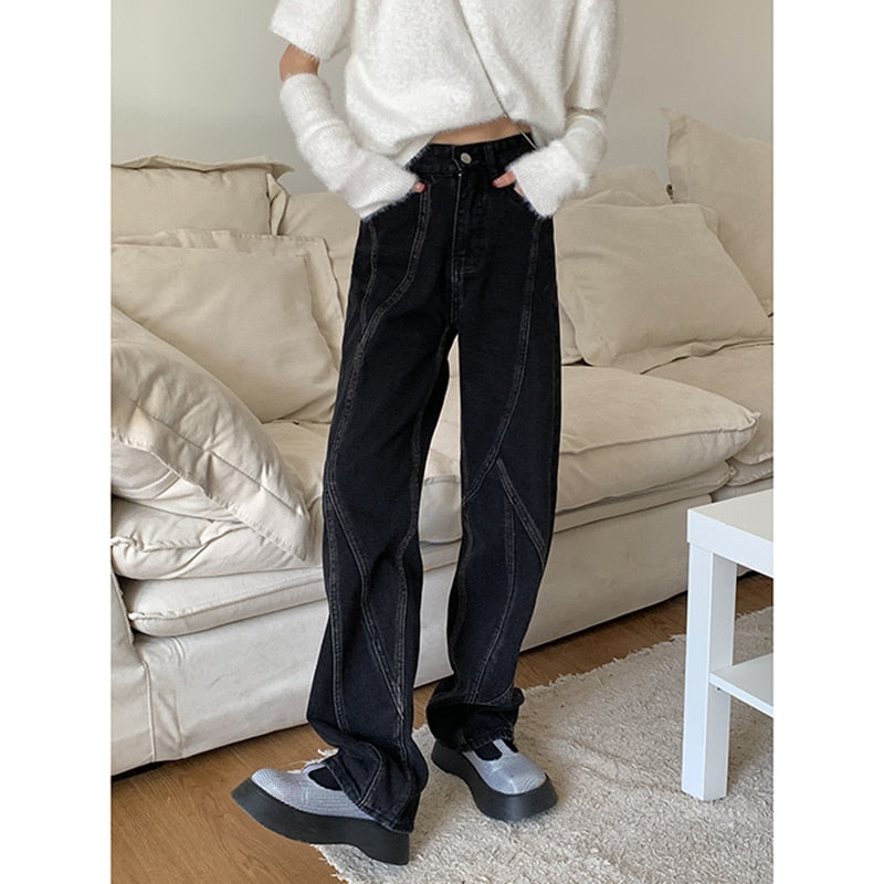 Cinessd  Black Vintage Jeans Woman's High Waist Summer Wide Leg Denim Trouser Baggy Harajuku Streetwear Chic Design Straight Jean Pants