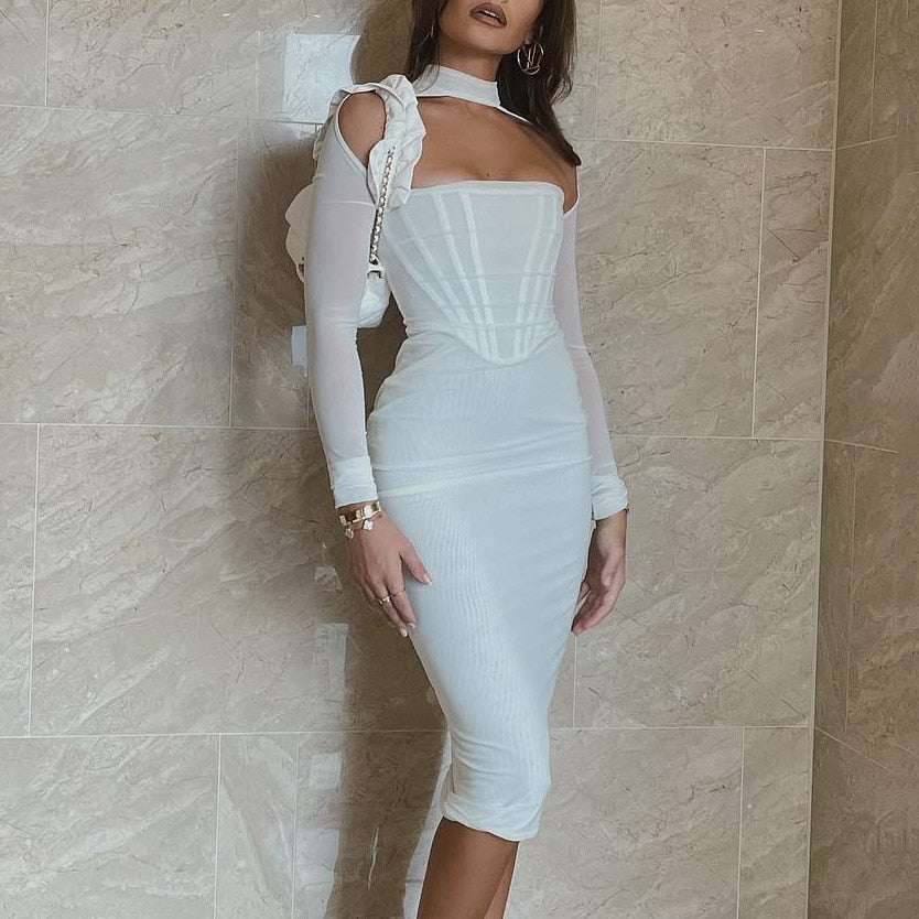 Cinessd  High Quality Summer Dresses Woman 2022 Elegant Party Dress Bodycon White Mesh Dress Sexy Celebrity Club Night Dresses