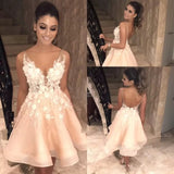 Cinessd  Lovely Short Homecoming Gowns Straps V Neck Cocktail Dresses Floral Open Back Sleeveless Wedding Party Gowns Mini Prom Dress