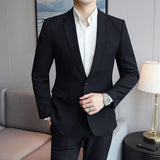 CINESSD   Luxury High-end Brand Solid Color Plaid Stripe Men's Casual Business Blazer Groom Wedding Dress Party Show Host Suit Jacket Coat