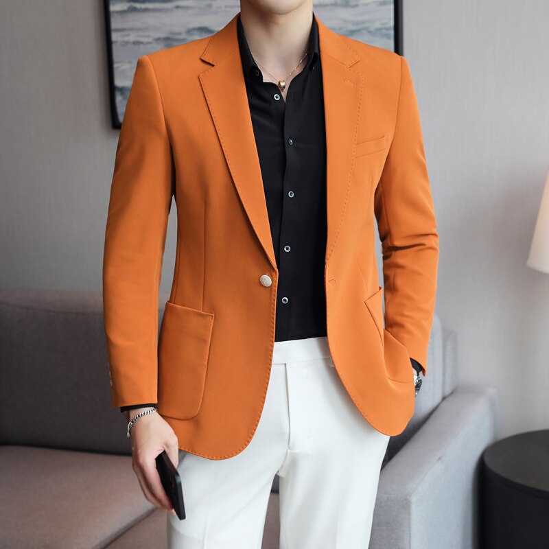 CINESSD   Luxury High-end Brand Solid Color Plaid Stripe Men's Casual Business Blazer Groom Wedding Dress Party Show Host Suit Jacket Coat