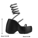 Cinessd  Brand Design Open Toe Brand Platform High Wedges Heeled Sandals Shoes Women Buckle Strappy Punk Casual Satin Summer Shoes Ladies