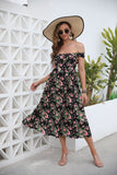 Cinessd  Graduation Ball Gown Coctail Mujer Navy Floral Print Loose Style Mini Dress Women Backless Off Shoulder Jungle Party Dress