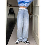 Cinessd Back to school outfit Light Blue Women's Jeans High Waist Vintage Straight Baggy Denim Pants Streetwear Chic Design Fashion Wide Leg Denim Trouser