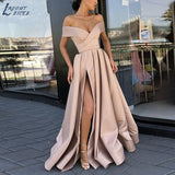 Cinessd  fashion inspo     Deep V Neck Long Party Dress Solid Elegant Sleeveless High Slit Dress Lady Fashion Off Shoulder Pleated Maxi Dress Vestido
