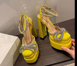 Cinessd  Super High Heels Women Pumps Summer Butterfly Knot Crystal Female Platform Shoes Ladies Ankle Strap Platform Sandals Women 2022