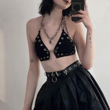 Cinessd  Gothic Punk Style Crop Top Harajuku Grunge Mall Goth Corset Bustiers Sexy Women Backless Chain Halter Camisole E-Girl Clothes