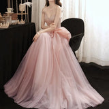 Cinessd -Sweet Pink Prom Dresses Women Evening Pearls Strapless Vestido Longo Festa 2023 Simple Elegant A-line Long Evening Dress