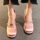 Cinessd  2022 New Fashion Vintage Platform Marry Janes Pumps For Women Pink Black Buckle Spring Summer Silk Luxury High Heels Shoes