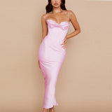 Cinessd  Summer Women Maxi Bodycon Dress 2022 New Arrivals Lined Pink Spaghetti Strap Dress Sexy Celebrity Club Night Party Dresses