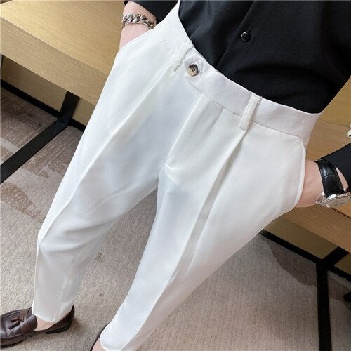 CINESSD    Size 29-42 Autumn Boutique Fashion Solid Color Men's Casual Business Suit Pants Groom Wedding Dress Party Casual Male Trousers