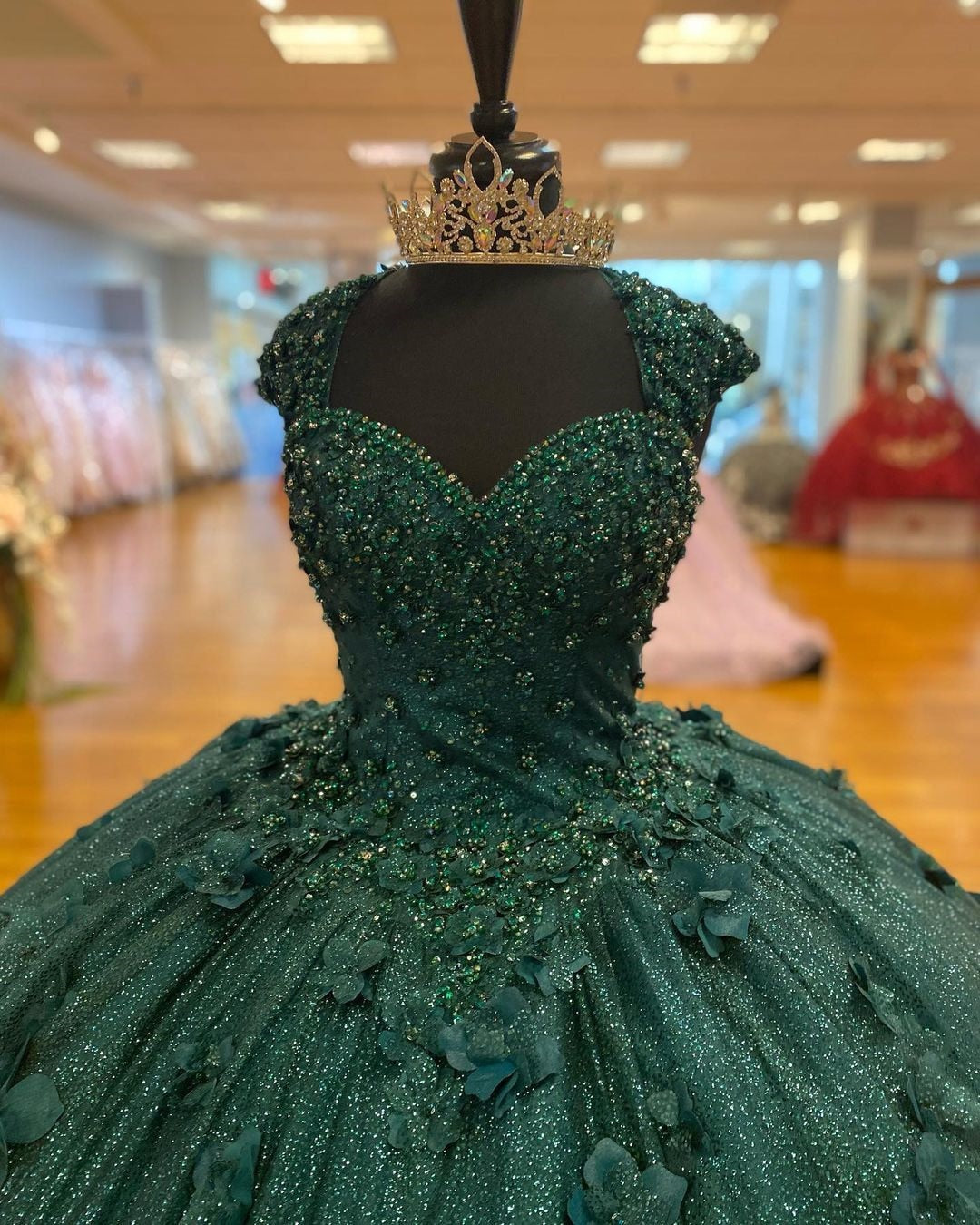Cinessd  2023  Back To School Xijun Green Princess Ball Gown Quinceanera Dresses Sweet 15 Party 3D Flowers Lace Applique Crystal Beads Sequined Birthday Gowns