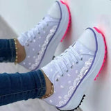 Back To School  Women's Canvas Shoes New Canvas Shoes Fashionable Breathable High-top Casual Women's Shoes Thick-soled Lace-up Shoes