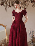 Cindssd  Wine Red Lace Short Sleeve Evening Dresses For Wedding Party  Elegant  Bride Reception Gowns