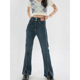 Cinessd  Vintage Jeans Woman's High Waist 2022 Summer Wide Leg Denim Trouser Baggy Streetwear Chic Design Ladies Straight Slit Jean Pants