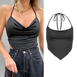 90s Women Sexy Goth Cami Top Y2K Aesthetic Black Sleeveless Backless Halter Crop Vest E-girl 2022 Vintage Summer Tank Top Clothe