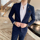 CINESSD   7XL Men's Formal Suit Two-piece Fashion Plaid Striped Men's Casual Business Suit Blazer Pants Groom Wedding Dress Party Tuxedo