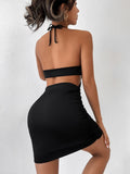Cinessd  Sexy Halter Backless Cut Out Corset Mini Dress Women Ruched Black Goth Bodycon Vestidos 2022 Summer Elegant Fairy Grunge Clothes