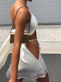Cinessd  Two Piece Set Women Grunge Party Chains Outfits Sexy Halter Cross Lace Up Crop Top+High Waist Cut Out Casual Mini Skirts 2022