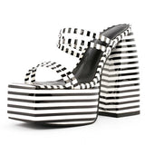 Cinessd  Women's Zebra Sandals Square Toe High Heels Shoes For Women Platform Fashion Thick Heels Pumps Ladies Party Slippers 44